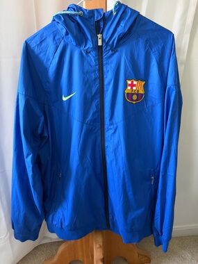 Nike Blue FC Barcelona Hooded Windbreaker with Neon Swoosh